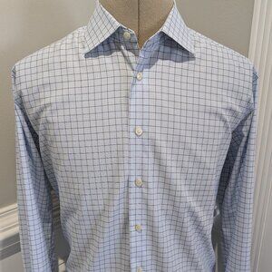 Eton Contemporary Men's Blue/White Check Button Up Long Sleeve Shirt Size 43-17